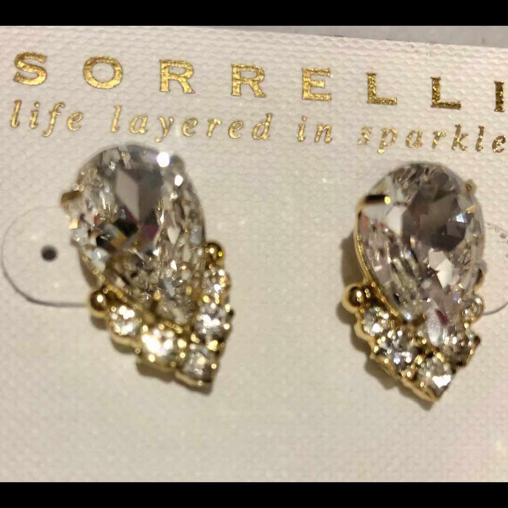 Sorrelli Bright Gold Crystal Pear Cut Earrings,NWT - Picture 2 of 7
